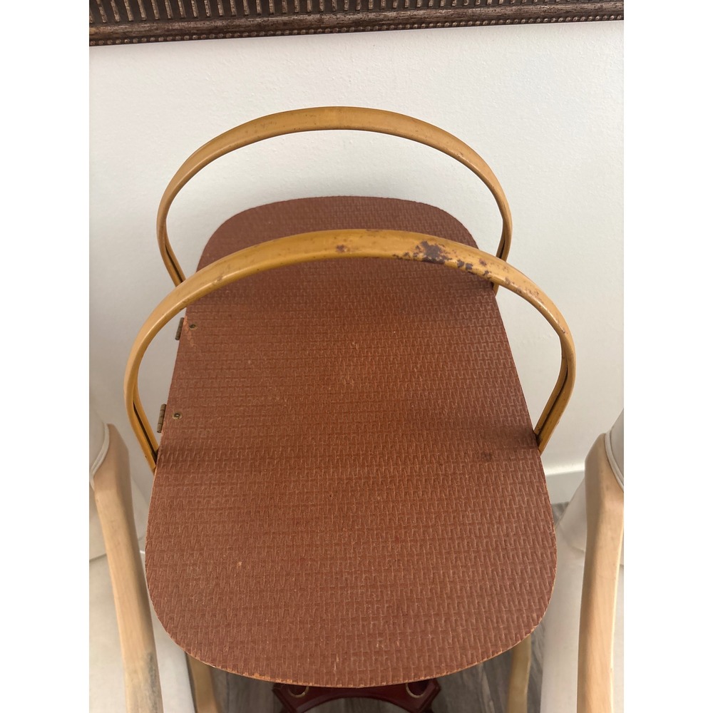 Vintage 1970's Hawkeye Burlington Woven Wicker Picnic Basket Wood Trim - Picture 6 of 11